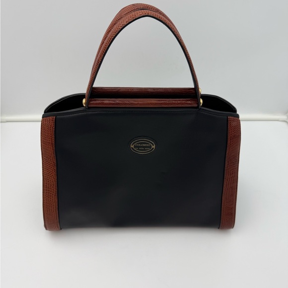 COLOMBO 1937 MILANO Black w/ Exotic Genuine LIZARD 36 FRAME Bag • Made in ITALY - Picture 4 of 15